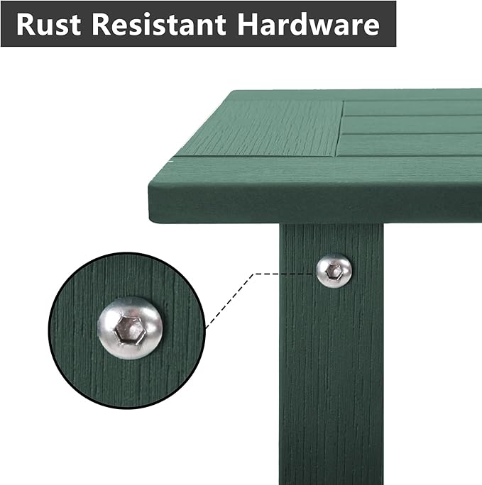 Double Adirondack Side Table Weather Resistant, Outdoor Rectangular End Table for Adirondack Chair, Dark Green