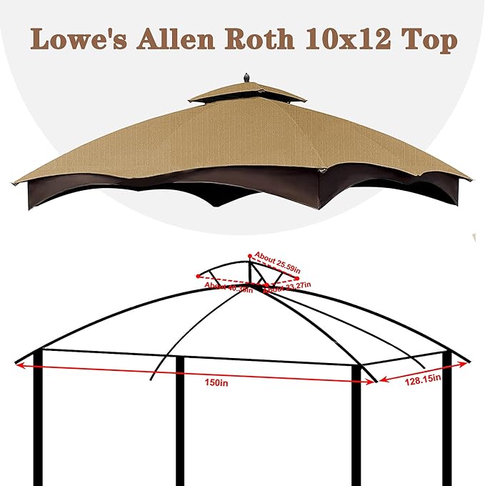 SCOCANOPY Beige Ripstop Replacement Top for Lowe's Allen Roth 10X12 Gazebo Model #GF-12S004B-1/ GF-12S004BTO