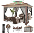 COBIZI 12x12 Pop Up Gazebo On Clearance Canopy Tent- Upgrade Metal Outdoor Canopy Waterproof - Portable Gazebo with Mosquito Nettings, 4 Ropes 8 Stakes and Carry Bag for Patio Garden(Coffee)