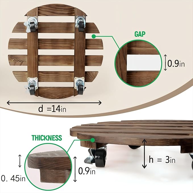 2 Pack Plant Stand with Wheels, Plant Caddies with 360° Lockable Smooth Sliding Wheels Durable Sturdy, Outdoor/Indoor Heavy Duty Rolling Plant Stand for Plant Pot,Flower Pot (Dark Brown 14")