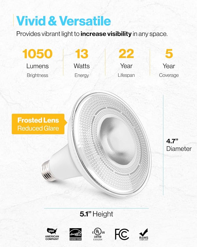 Sunco 96 Pack Outdoor LED Flood Home Patio Driveway Light, Waterproof PAR38 LED Bulb, CRI90, 4000K Cool White, 1050 Lumens, 100W Equivalent 13W, Dimmable, Wet-Rated, E26 Base UL.