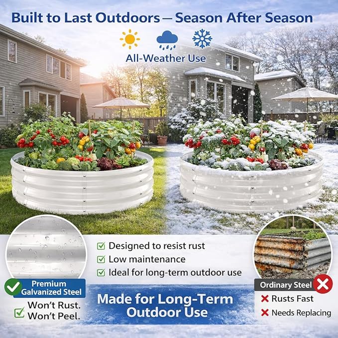Round Galvanized Raised Garden Bed, 5x5FT, 12" Depth for Outdoor Gardening, Heavy Duty Metal Planter Box for Vegetables, Flowers & Herbs, Rust-Resistant, Easy DIY Assembly