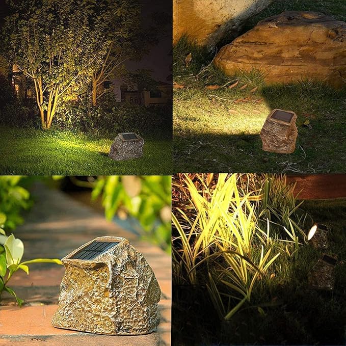 EiGreen 4 Pack Solar Garden Rock Lights Outdoor Decorative, 10 LED Waterproof Yard Pathway Lights,Solar Spot Lights Outdoor, for Ideal for Garden Walkway Pathway Patio