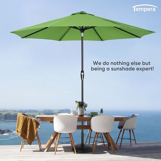 Tempera Patio Market Outdoor Table Umbrella with Auto Tilt and Crank, Large Sun Umbrella with Sturdy Pole & Fade Resistant Canopy, Easy to Set