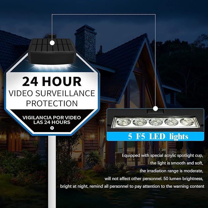 (Set of 2) Solar Power Deck LED Light Clip-On Yard Security Sign Spotlight (Large Capacity Battery, Max14 Hours Working)