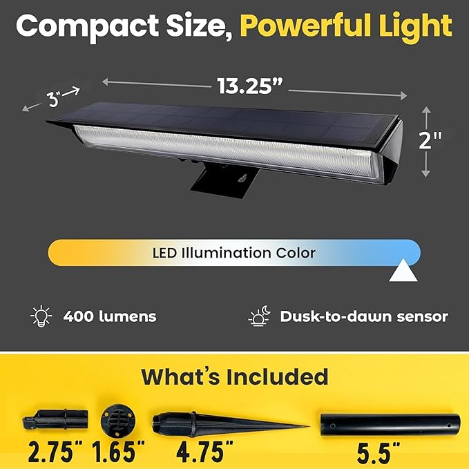 Brighticonic Solar Sign Lights Outdoor – LED Solar Sign Light for House Numbers & Real Estate Signs – 13" Warm White Floodlight, IP65 Waterproof, Dusk to Dawn Solar Mailbox Light