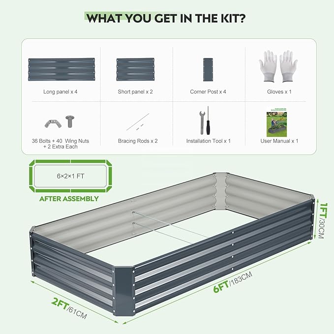 ZORMY 2Pack 6×3×1ft Galvanized Raised Garden Bed Kit, Metal Planter Boxes Outdoor, Large Raised Beds for Vegetables, Fruits, and Flowers - Grey