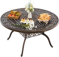 Outdoor Patio Dining Table - All-Weather Cast Aluminum 54.5" x 28.5“ Round Patio Table with 2" Umbrella Hole for Balcony Lawn Garden Backyard