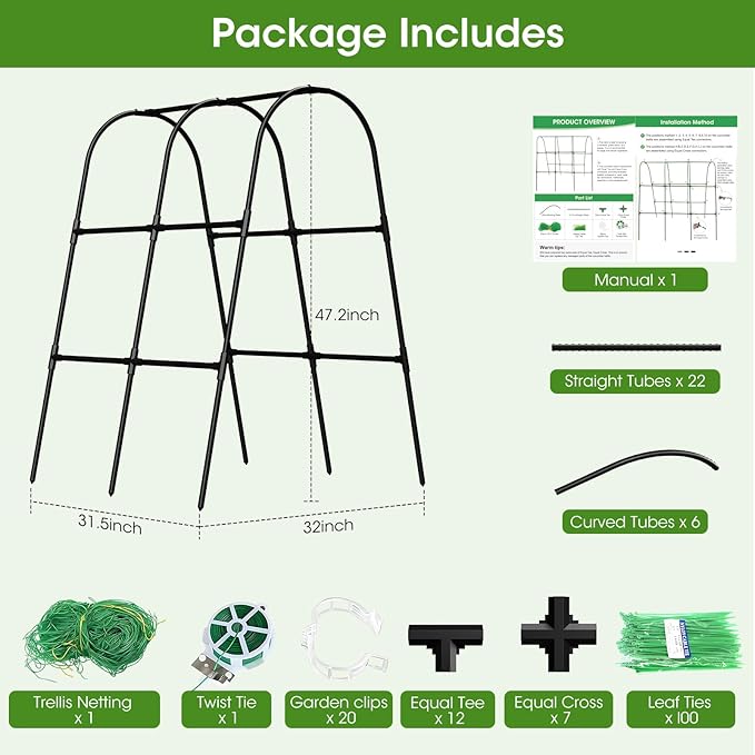 Cucumber Trellis for Raised Bed,U-Shape Garden Trellis for Climbing Plants Outdoor, Metal Arch Vegetables Trellis, Plant Support for Vine (Black, 31.5" Lx21.6 Wx47.2 H-Small)