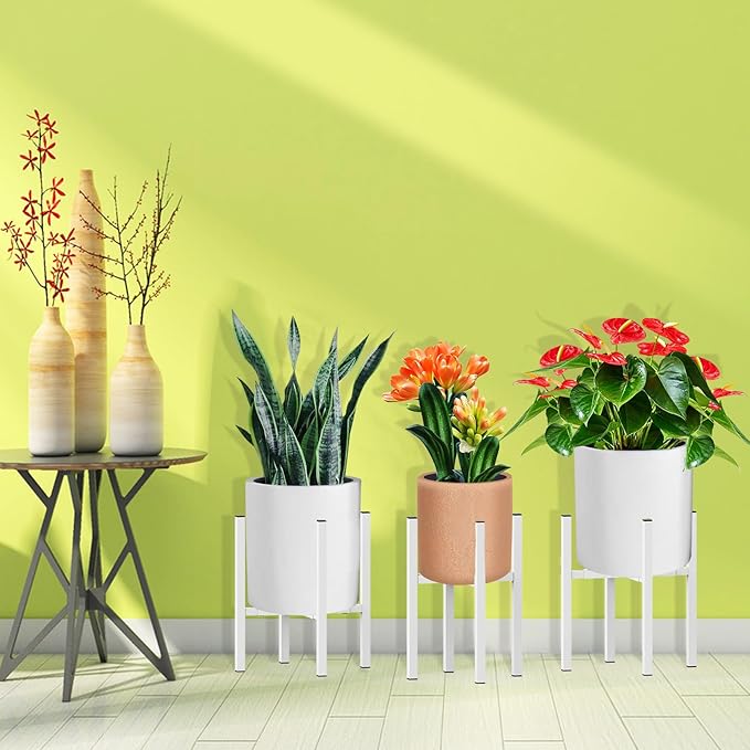 Plant Stand for 10"-16" Plant Pot Indoor Outdoor Corner, Adjustable Metal Heavy Duty for Large Pot (White 1 Pack)