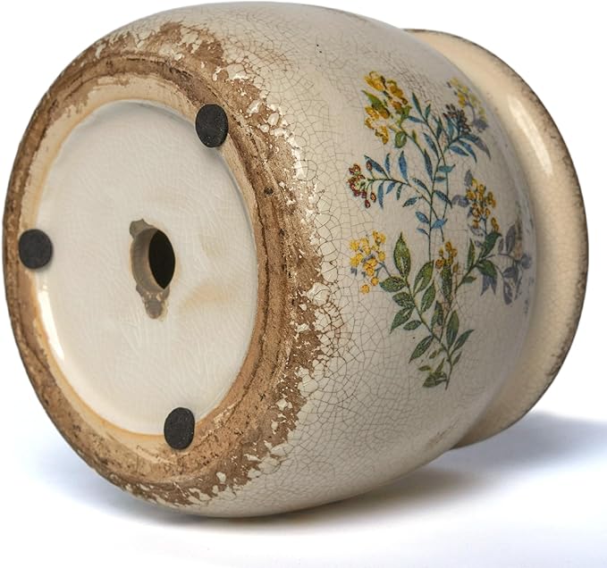 Vintage Ceramic Ice Crack Flower Pot with Drainage Holes, Country Rustic Planters for Indoor and Outdoor,Tuscan Decor,Home,Living Room, Garden Decor, Gardening Gift (English)