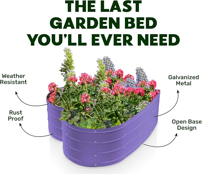 Plant & Plot Galvanized Raised Garden Beds Outdoor // Planter Raised Beds for Gardening, Vegetables, Flowers // Large Metal Garden Box (Purple) // Tool-Free Assembly