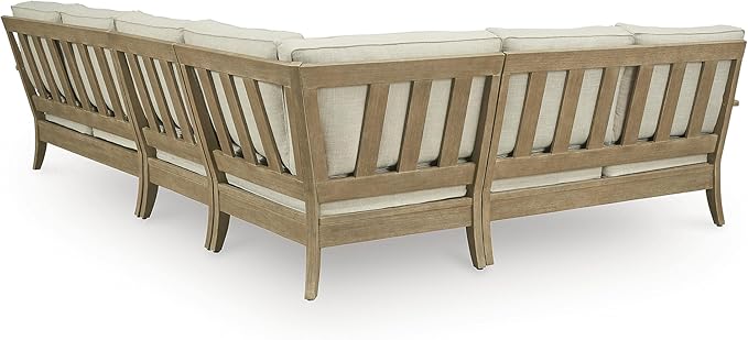 Signature Design by Ashley Clare View Left-Arm Facing Contemporary 4-Piece Outdoor Sectional with Cushion and 6 Throw Pillows, Beige