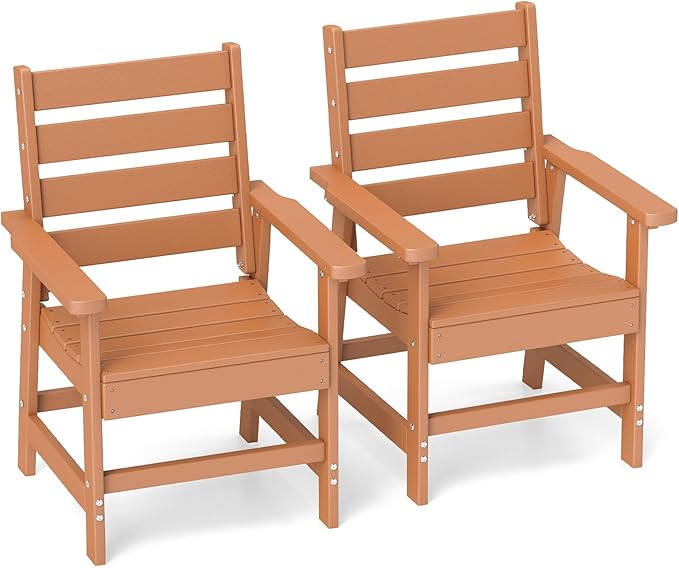 GREENVINES Outdoor Dining Chairs Set of 2 | HDPE | Patio Chair | All-Weather | Teak