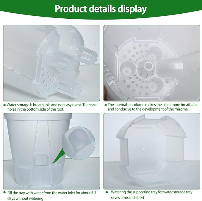 Cdd's Path 5-Pack 6 Inch Self Watering Naked Root Planter Pots with Drainage Holes & Reservoir, Plastic Planters with Air Pipes for Indoor Outdoor Plants，Clear