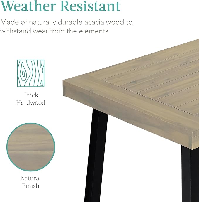 Best Choice Products 6-Person Indoor Outdoor Acacia Wood Dining Table, Picnic Table w/Powder-Coated Steel, 350 Pound Capacity Legs - Taupe