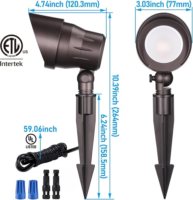 LEONLITE Low Voltage LED Landscape Spotlight, 5W 12V Pathway Lights Outdoor, CRI90, Aluminum Spot Lights for Garden, ETL Listed, IP65 Waterproof, 3000K Warm White, Oil Rubbed Bronze, Pack of 4
