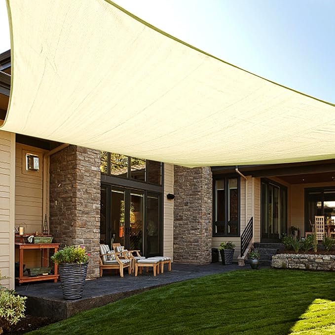 LOVE STORY Custom Size 6'x12' Butter Cream Sun Shade Sail Rectangle UV Block Canopy Patio Sail Sunshades Fabric for Outdoor Garden Carport (We Make Custom Size)