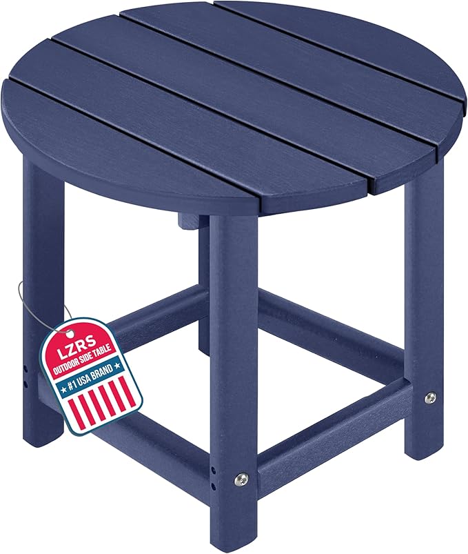 LZRS Round Adirondack Patio Side Table End Table, Outdoor Side Tables for Patio, Backyard,Pool, Indoor Companion, Easy Maintenance & Weather Resistant(Navy Blue)