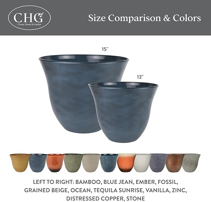Classic Home and Garden Honeysuckle Resin Planters - Lightweight Indoor & Outdoor Plant Pots - UV-Resistant Plastic Flower Pots - Pot Planters for Flowers & Herbs (13” Bamboo)