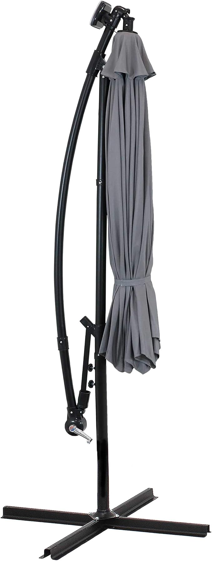 Sunnydaze 10' Solar Offset Patio Umbrella - Solar Cantilever Umbrella Outdoor with LED Lights - Polyester Shade, Air Vent, & Cross Base