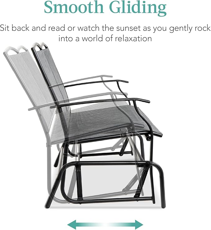 Best Choice Products 2-Person Outdoor Patio Swing Glider Steel Bench Loveseat Rocker for Deck, Porch w/Textilene Fabric, Steel Frame - Gray