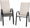 VINGLI Patio Chairs Set of 4 – Stackable Outdoor Dining Chairs with Comfortable Sling High Back Chairs and Armrests for Lawn, Poolside, Courtyard, Balcony, Garden, Yellow