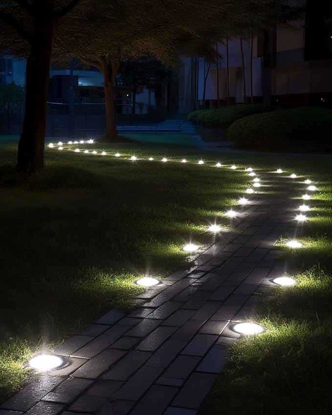 Biling Solar Ground Lights Outdoor 8 Packs, 12 LEDs Bright Flat Solar Lights Outdoor Waterproof Solar Powered for Yard Walkway Garden Driveway (White)