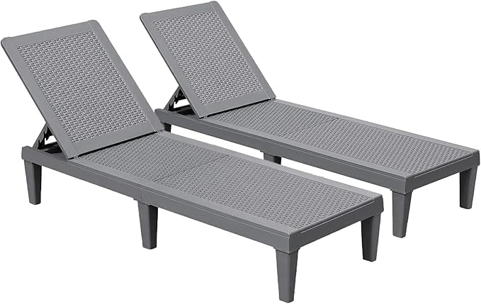 Devoko Outdoor Chaise Lounge Chair Set of 2 for Outside Pool Patio, Adjustable Waterproof Easy Assembly Chaise Lounge Outdoor (Light Grey, Set of 2)