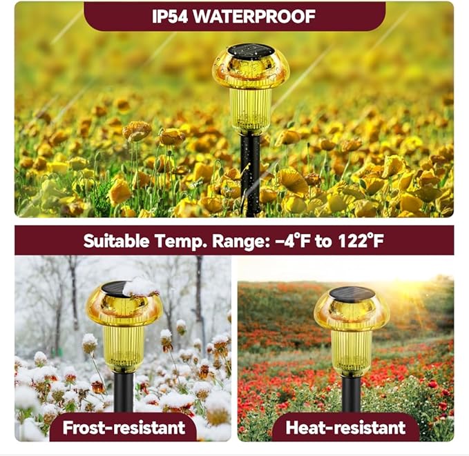 Easter Solar Pathway Lights Outdoor Decorative 4 Pack, Yellow LED Mushroom Solar Lights Outdoor Waterproof Solar Powered Decor for Yard Driveway Patio, Valentines Day Halloween Christmas Garden Decor
