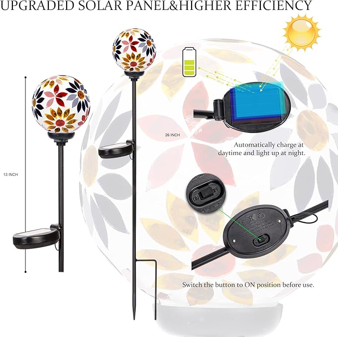 VCUTEKA Solar Garden Lights, Mosaic Solar Lights Outdoor Decor Pathway Light Waterpoof LED Stake Light for Landscape Lawn Patio Yard Decoration 1 Pack