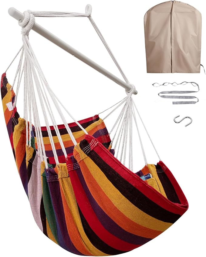 Miztli Hammock Chair with Hanging Chair Cover – Max 500 Lbs, Steel Spreader Bar with Anti-Slip Rings, Comfortable Indoor & Outdoor Hanging Chair – Includes Protective Waterproof Cover (57x45.5 in)