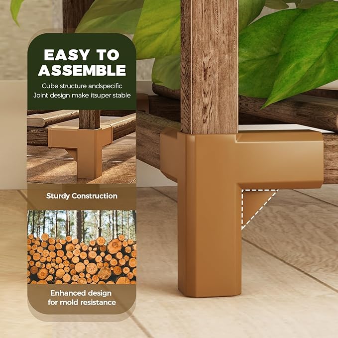 Bamworld Indoor Plant Stands Outdoor Combo Plant Shelves for Multiple Plants 10 Pots Wooden 2 Sets of Package Plant Rack for Living Room Balcony Garden