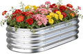 Galvanized Raised Garden Bed Outdoor, 4x2x1ft Metal Heavy Duty Planter Boxes for Gardening, Easy Assemble Small Oval Plant Container Kit for Vegetables, Flowers, Fruits, Silver, 1 Pack