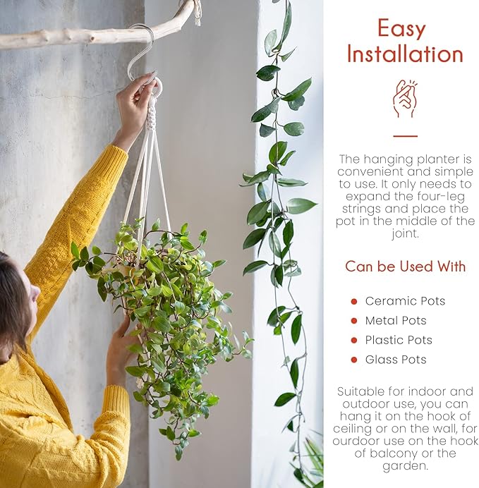 feedee Macrame Plant Hangers for Plants - 6 Pack Macromay Plant Hangers for Indoor Plant Hanger, Boho & Home Decor