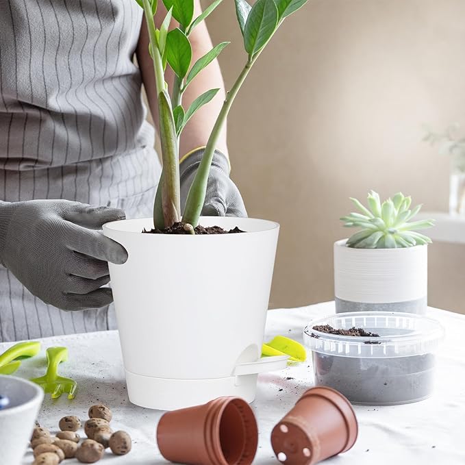 5 Pack 5 inch Self-Watering Pots, African Violets Planter with Drainage Holes and Reservoir, White Plastic Planter for Indoor Outdoor Plants Flowers and Houseplants White, 5 inch 5 pcs