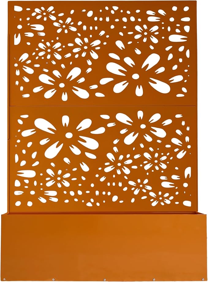 Oakland Living 6 ft. X 4 ft. Orange Freestanding Metal Privacy Screen Room Divider with Flower Box