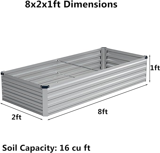 8x2x1 ft(2 Pack) Galvanized Raised Garden Bed,Outdoor Planter Box Metal Patio Kit Planting Bed for Vegetables Flowers and Succulents,Silver