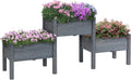 Outsunny Raised Garden Bed with 3 Planter Box, Elevated Wooden Plant Stand with Drainage Holes, for Vegetables, Herb and Flowers, Gray