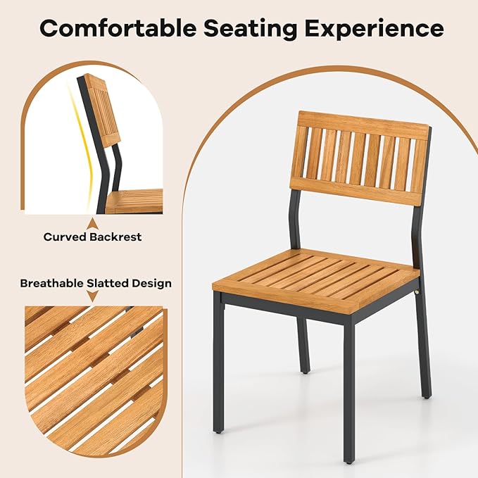 Tangkula 6 Pieces Outdoor Acacia Wood Dining Set, Patio Table and Chairs Set with Bench and 2” Umbrella Hole, Outdoor Patio Dining Furniture Set for Lawn, Garden, Poolside, Backyard