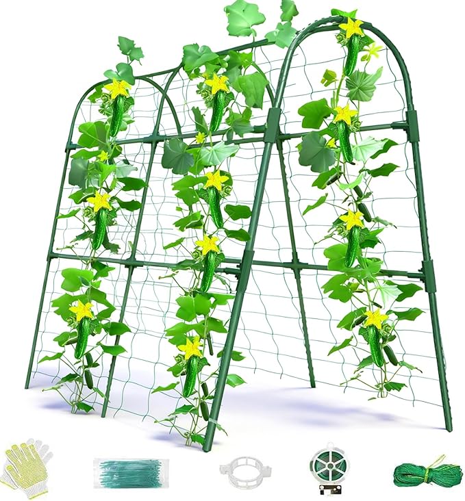 Cucumber Trellis for Raised Bed, U-Shape Garden Arch Metal Support for Climbing Plants, Metal Arch Plant Support Vegetables Trellis, Plant Support for Vine (Green, 31.5 * 30 * 47inch(L*W*H))