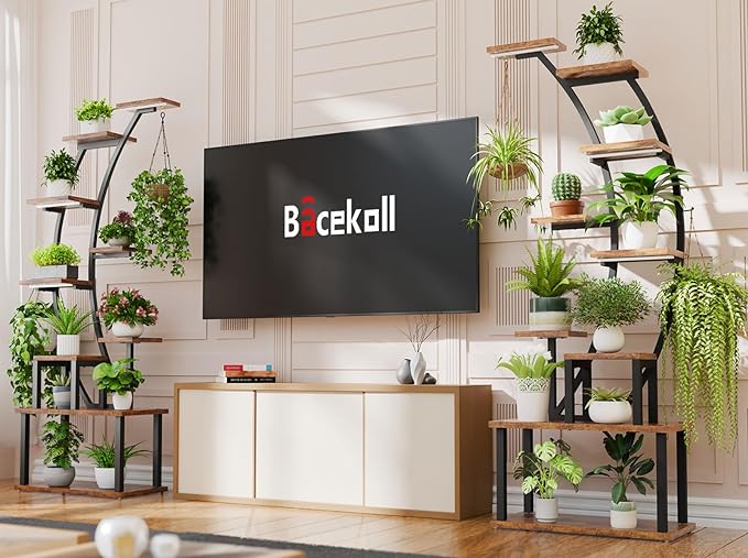 Plant Stand Indoor with Grow Lights, 63" Tall Indoor Plant Shelf, 9 Tiered Corner Plant Holder, Large Flower Display Shelf for Living Room, Bedroom, Office, Home Decor