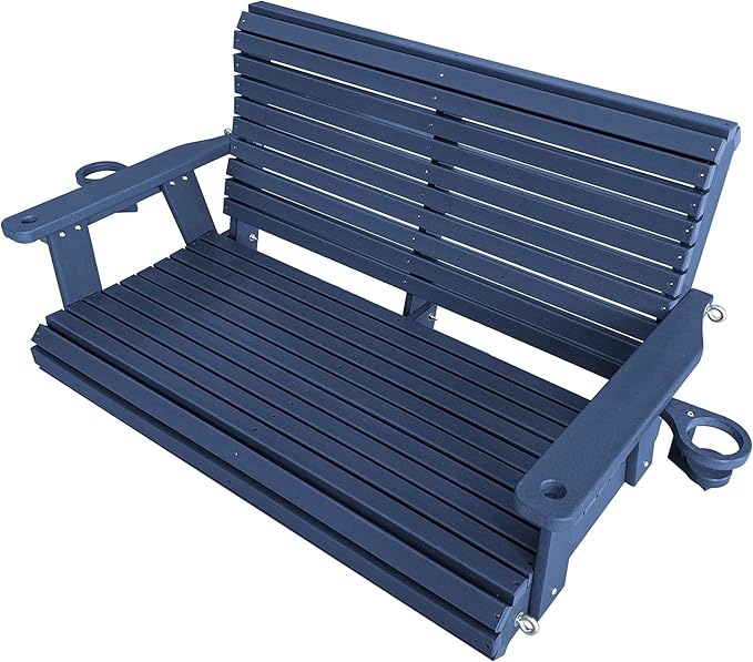 HDPE Porch Swing with 18/8 Stainless Steel Bolts, Ergonomic Design, Ultra Weather-Resistant, Heavy Duty 1200 LBS, for Outdoor Patio Garden Yard (Navy Blue)