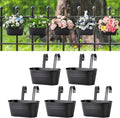 5 Pcs Iron Hanging Flower Pots 11 Inch Hanging Planters for Outdoor Plants Metal Hanging Bucket Pots Iron Railing Fence Planter with Drainage Holes and Hooks for Porch Railing Balcony Fence(Black)