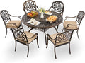 7-Piece Cast Aluminum Patio Furniture, Outdoor Dining Sets for 6 Include 54" Round Patio Dining Table and 6 Stackable Chairs with Cushions & Umbrella Hole (Bronze)