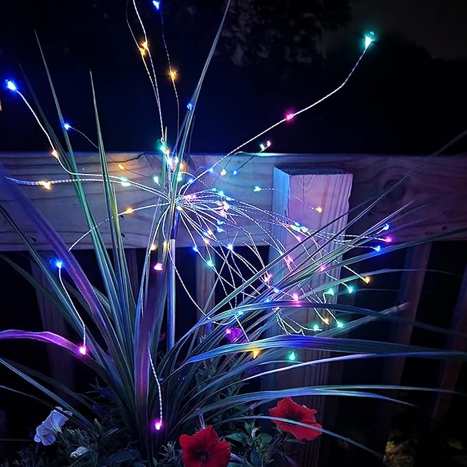FOOING 6 Pcs Solar Garden Lights Solar Firework Lights, 200 LED String Light 2 Modes Twinkling Nightlight for Outside, Wedding, Party, Patio for Home Decor (Colorful)