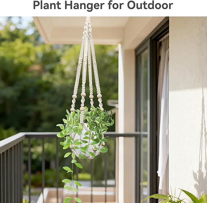 USLAI Macrame Plant Hanger Indoor Outdoor, Fits 4 to 15 Inch Pots, Strong Hanging Planter Holder, Boho Home Decor, 35 Inch, Ivory (POTS NOT Included)