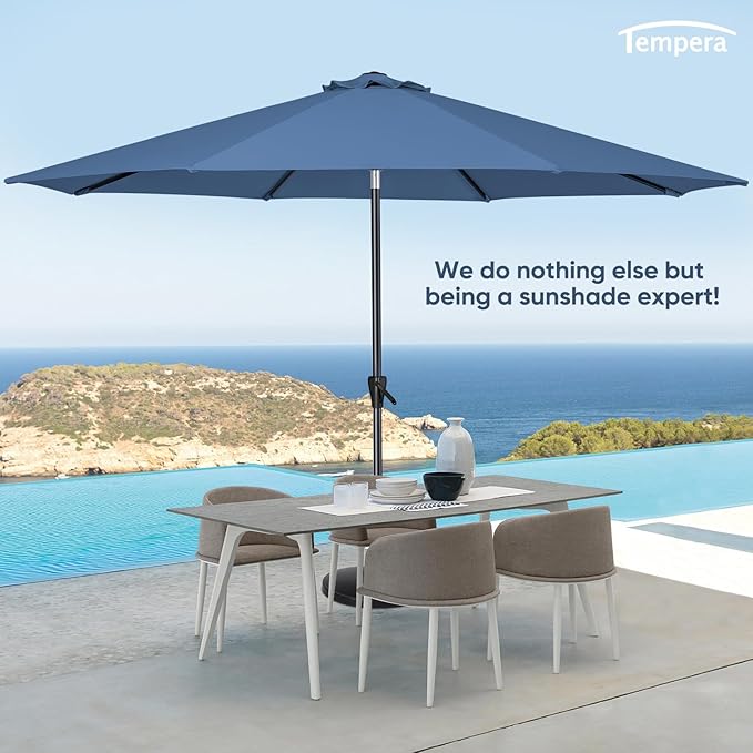 Tempera Patio Market Outdoor Table Umbrella with Auto Tilt and Crank, Large Sun Umbrella with Sturdy Pole & Fade Resistant Canopy, Easy to Set