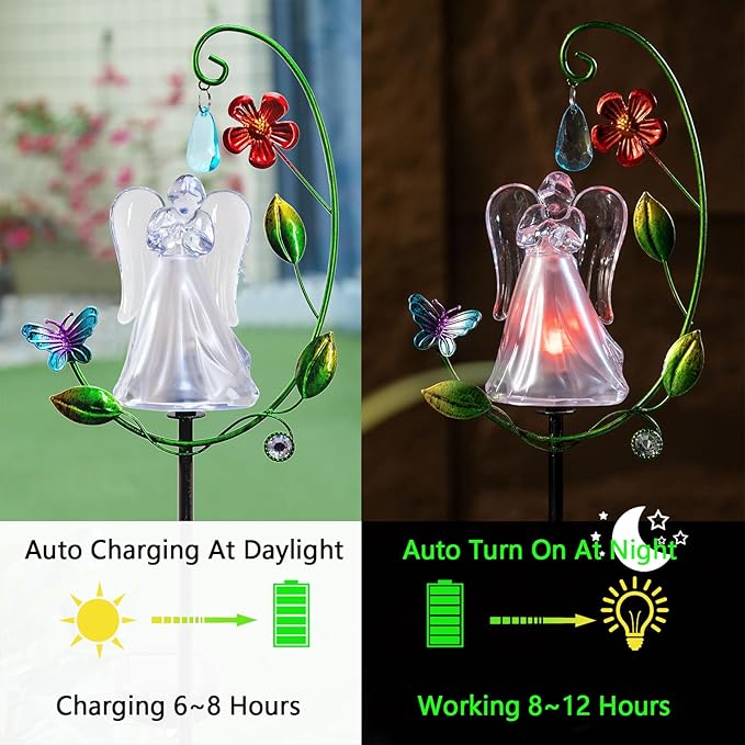 Solar Angel Light for Cemetery Decor - Color Changing Memorial Gift, Outdoor Garden Stake Light for Grave, Yard, Patio - Waterproof Sympathy Decoration with LED