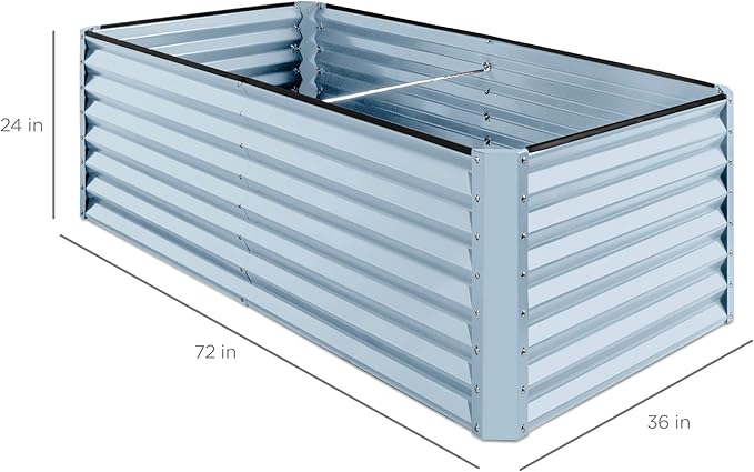 Best Choice Products 6x3x2ft Outdoor Metal Raised Garden Bed, Deep Root Box Planter for Vegetables, Flowers, Herbs, 269 Gallon Capacity, 100% Non Toxic Materials - Mist Blue